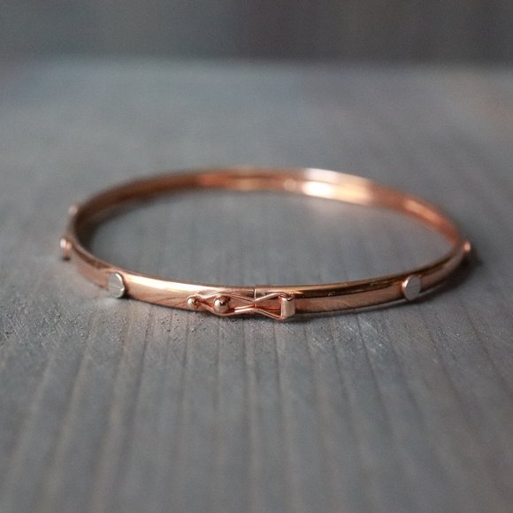 Real Gold 18K Two-Tone Rose Gold Slim Type Bangle Bracelet 3.2mm Fine Jewelry - Picture 5 of 7